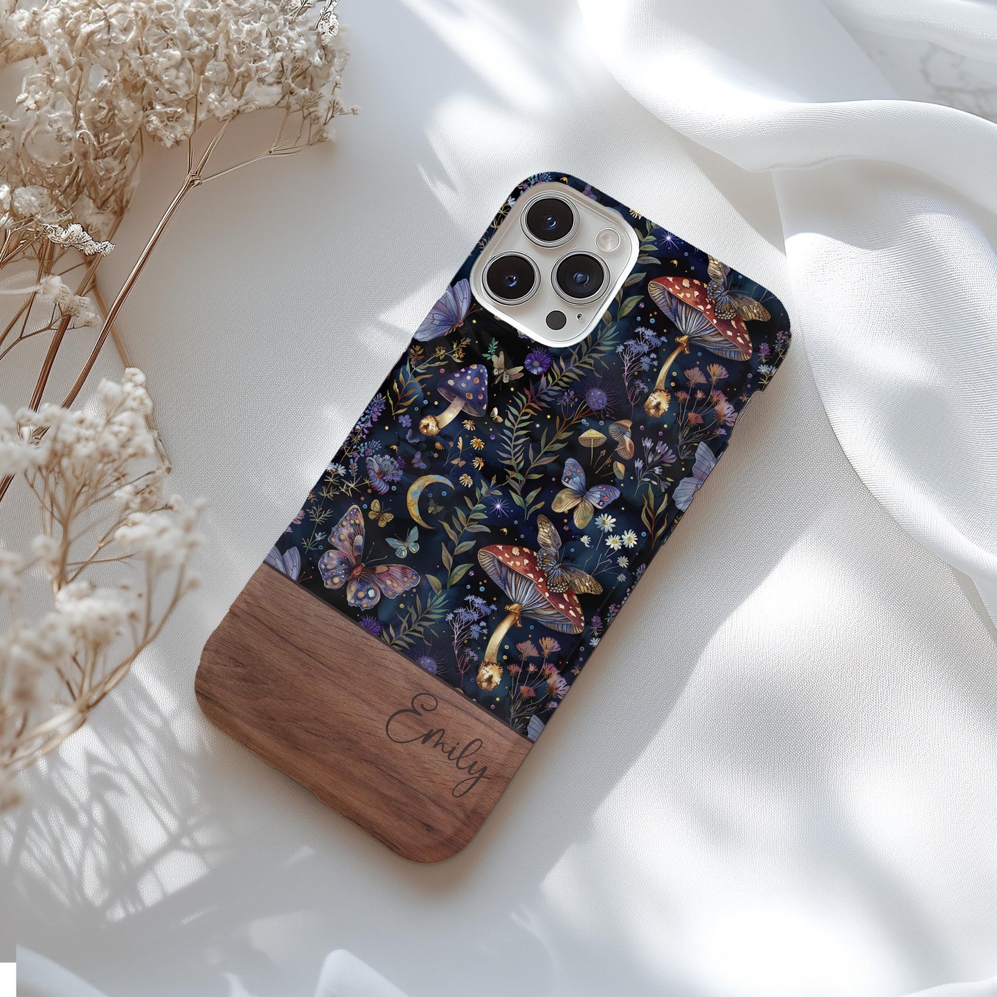 Custom dark floral MAGSAFE phone case for iPhone 16, 15, 14, 13 Pro Max, case Celestial Witch Garden botanical personalized phone case